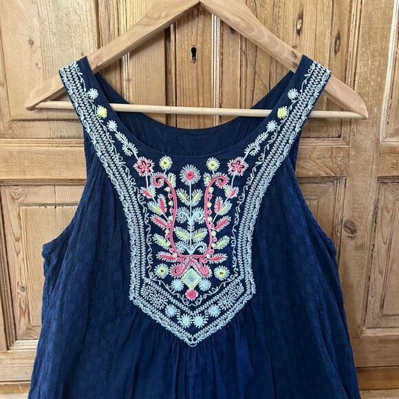 Maeve 6 Dress Navy White Red Embroidery Anthropologie Tank Pocket Shift - Picture 2 of 15
